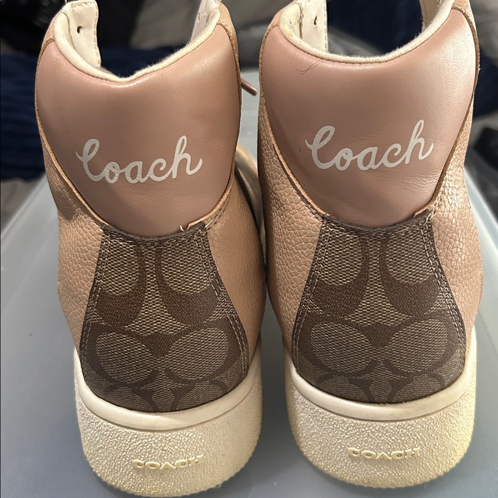 Coach Beige and Brown Logo High-Tops